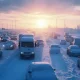 Embouteillage sur l'autoroute en hiver